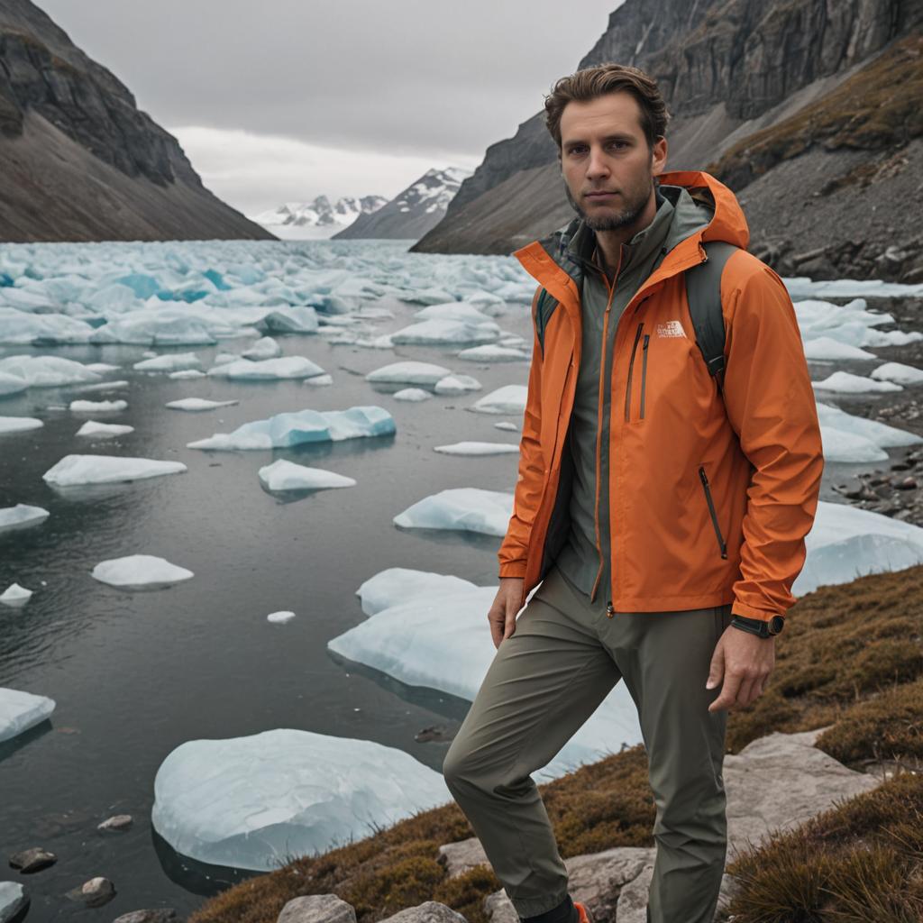 Man in Serene Glacial Landscape