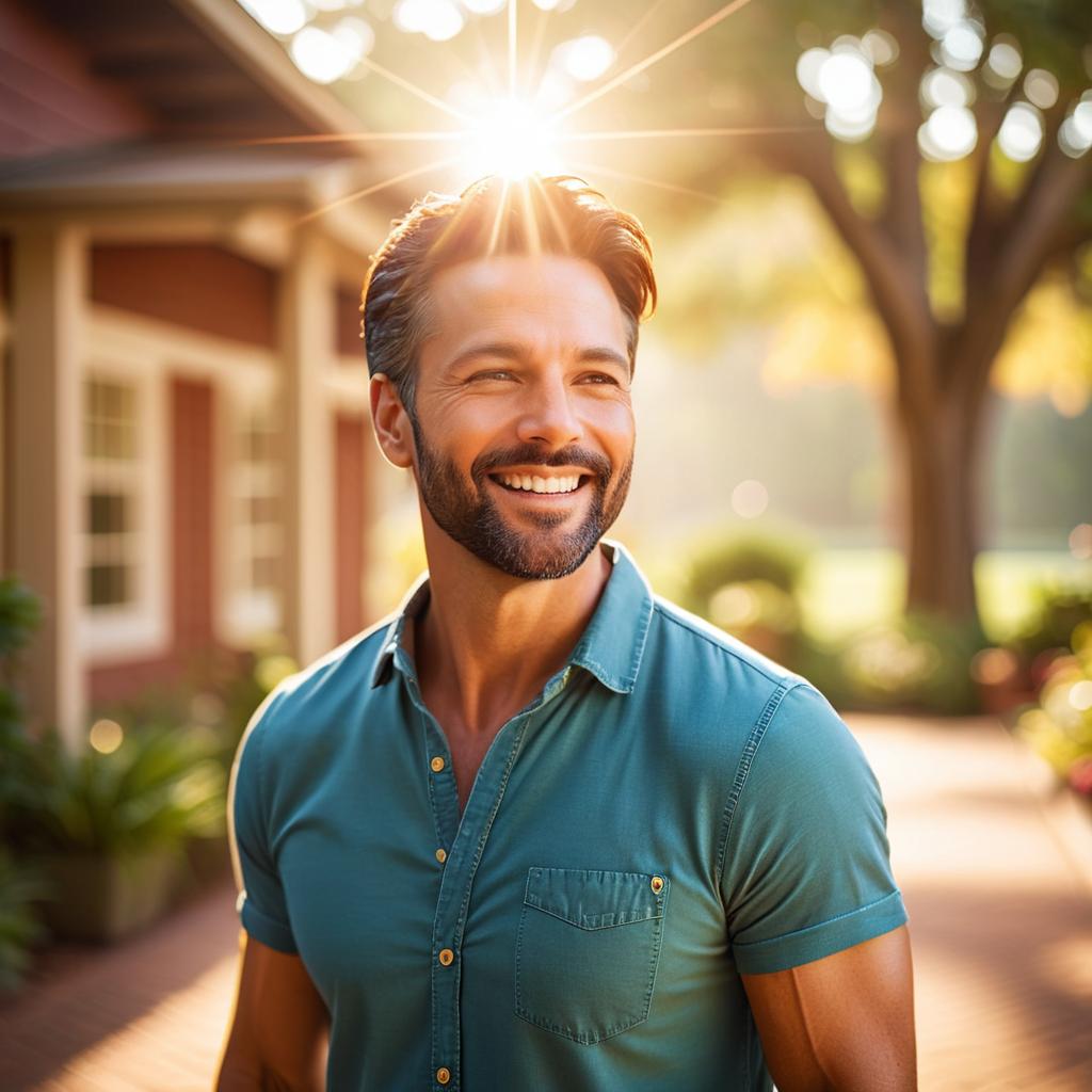 Smiling man outdoors in golden hour