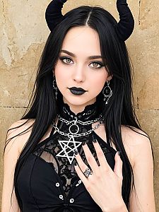 Gothic Woman Portrait with Horns
