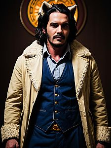 Man Cosplay Wearing Bigby Wolf Costume Realistic Photo