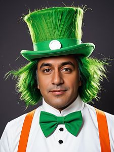 Man in Oompa Loompa Costume with Green Hair and Top Hat Professional Cosplay