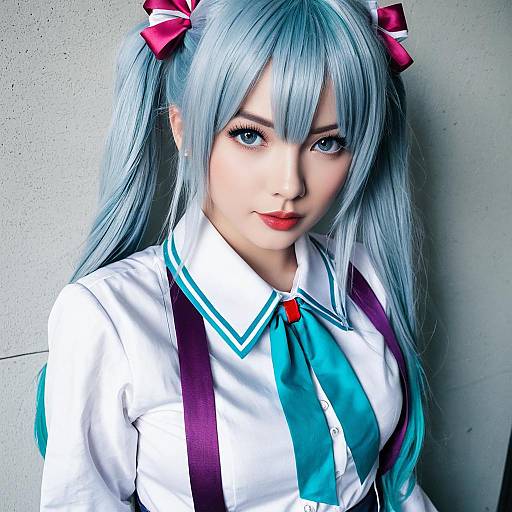 Realistic Hatsune Miku Cosplay Portrait with Aqua Twin-Tail Wig