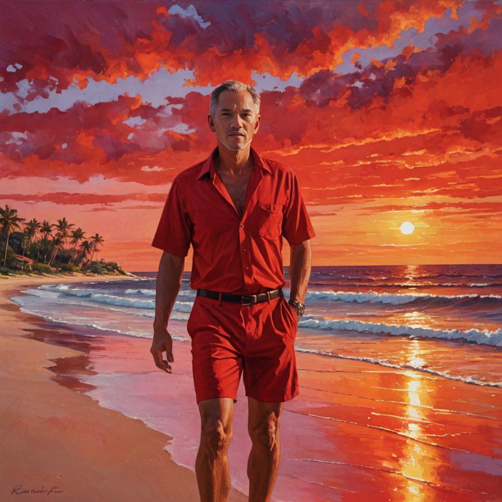 Man Walking on Beach at Sunset