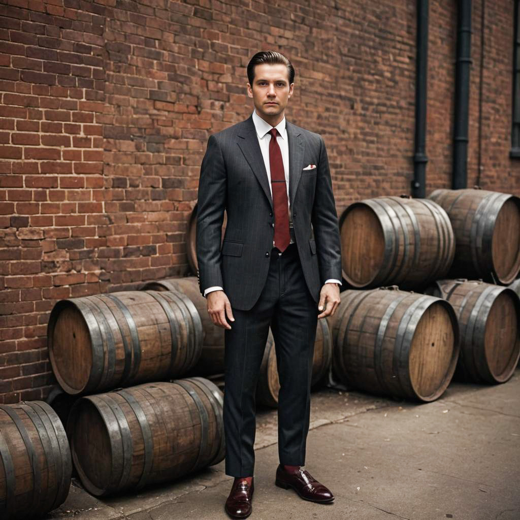 Stylish Man in Tailored Suit Against Rustic Wall