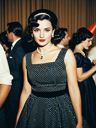 Woman in Retro Party Dress Costume with Vintage Polka Dot Style