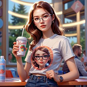 Young Woman with Glasses in Cozy Cafe