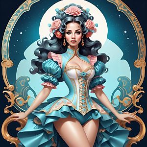 Elegant Woman in Rococo-Inspired Dress