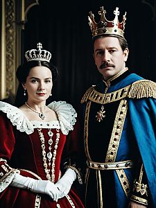 Regal Couple in King and Queen Costumes with Cinematic Realism