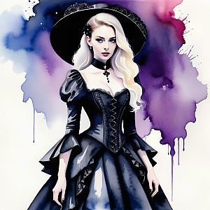 Elegant Woman in Victorian Dress with Abstract Background