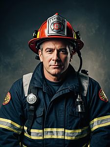 Heroic Photorealistic Portrait of Man in Firefighter Costume