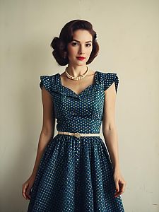Woman in Retro Party Dress Vintage Festival Portrait