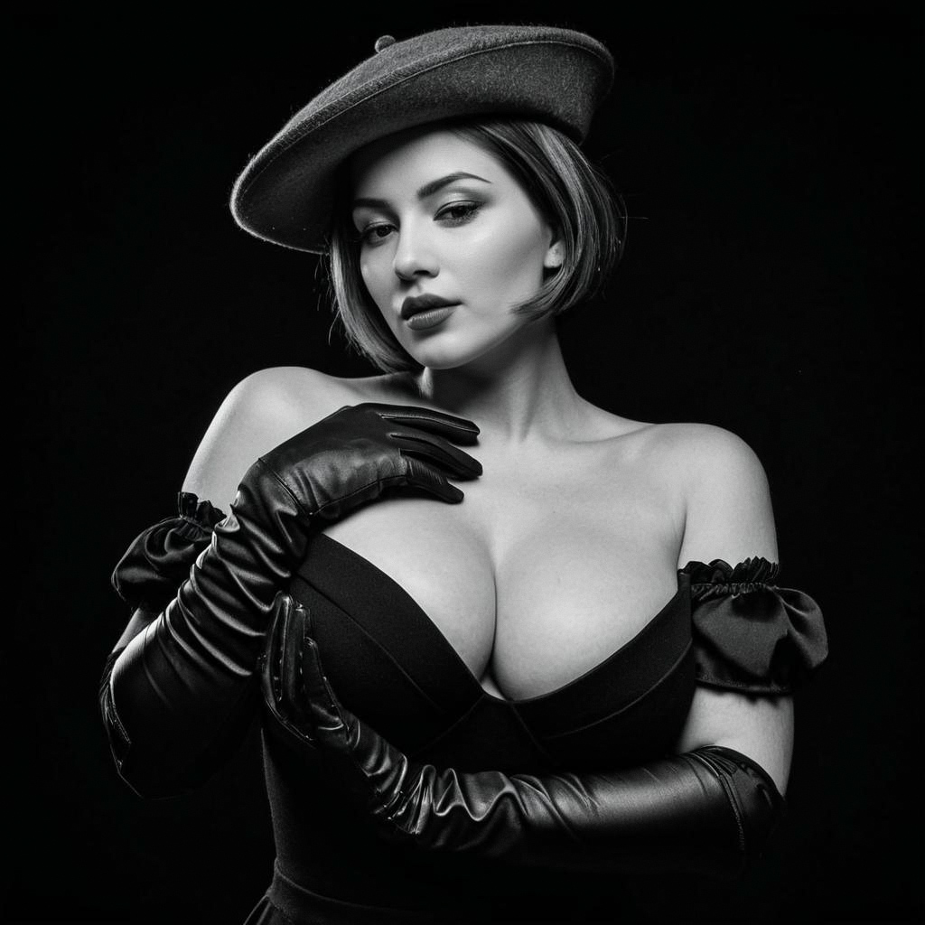Elegant Black and White Portrait of Confident Woman