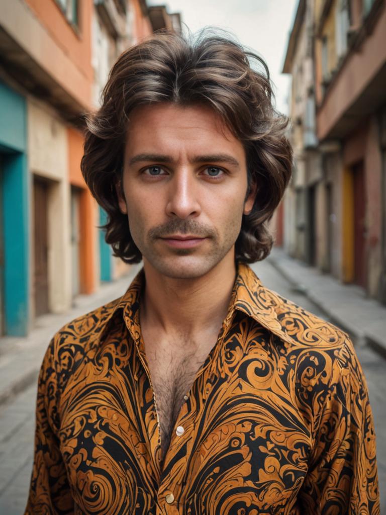 Confident man in 70s retro fashion