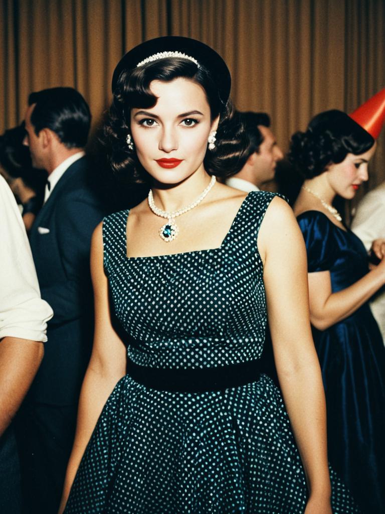 Woman in Retro Party Dress Costume with Vintage Polka Dot Style