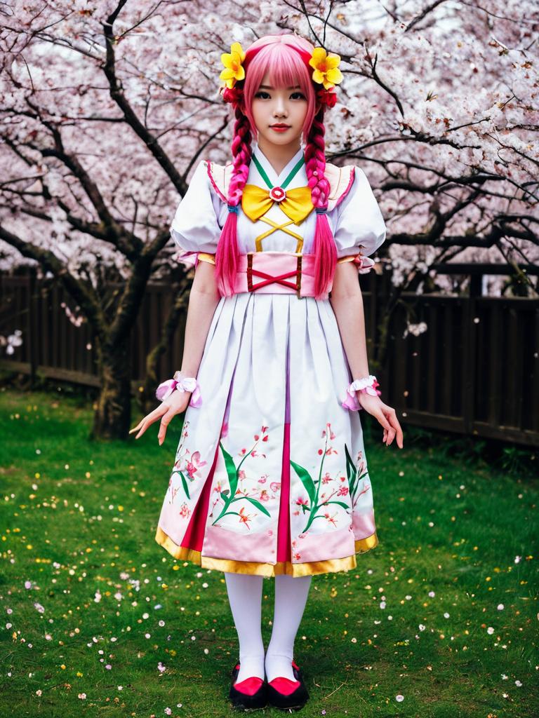 Hanami Kotoha Anime Cosplay Amidst Cherry Blossoms