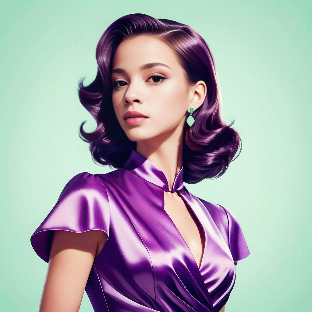 Stylish Woman with Purple Hair in Satin Dress Stylish Woman with Purple Hair in Satin Dress
