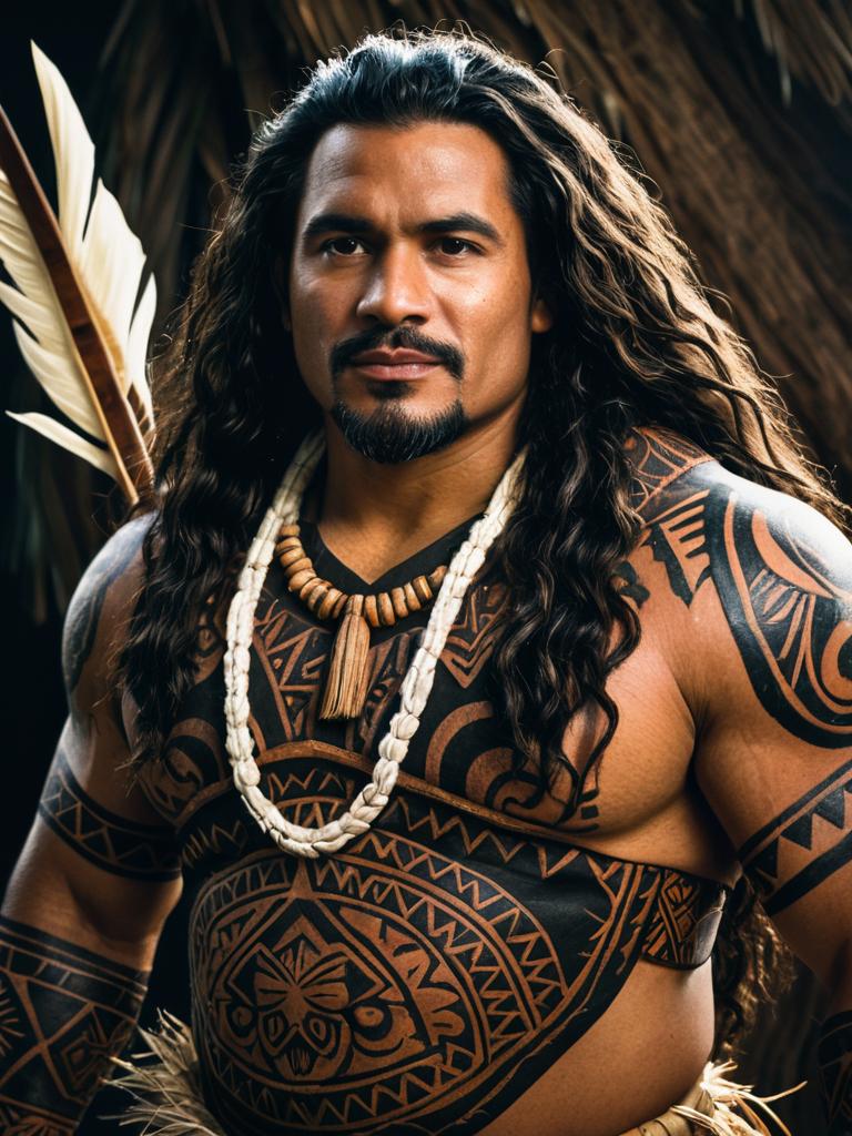 Photorealistic Portrait of Man in Detailed Moana Polynesian Costume