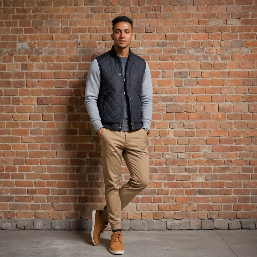 Stylish Man Posing Against Brick Wall