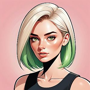 Digital Portrait of a Woman with Platinum Blonde to Green Hair