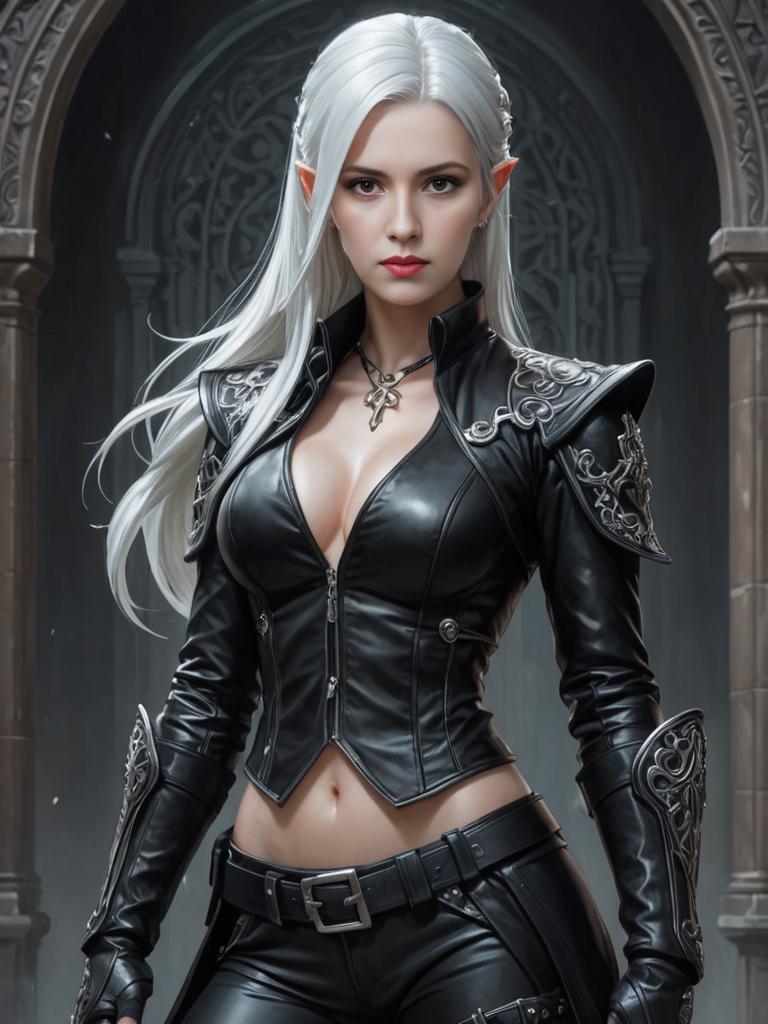 Female Elf Rogue in Black Leather Outfit