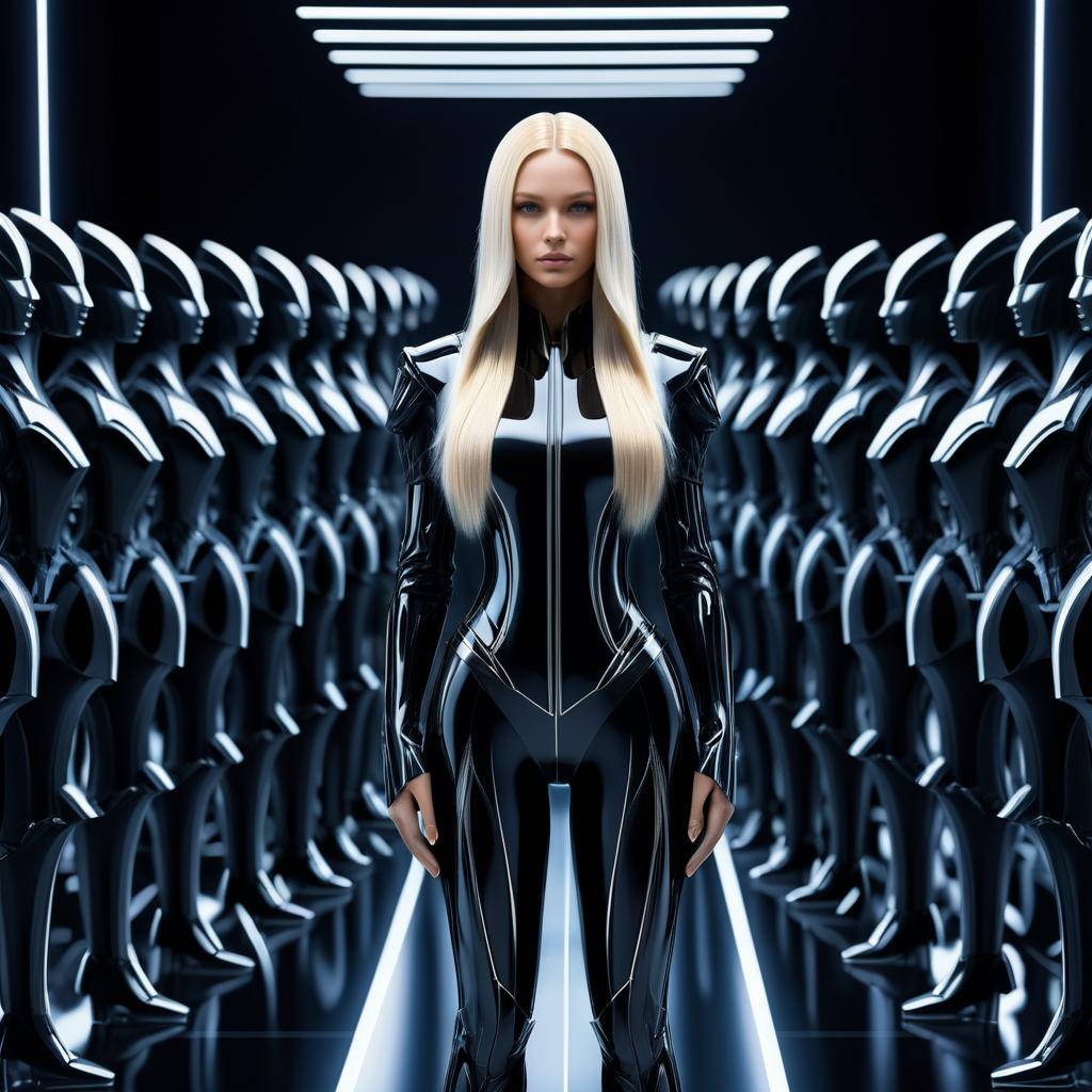 Futuristic Female Figure in High-Tech Environment