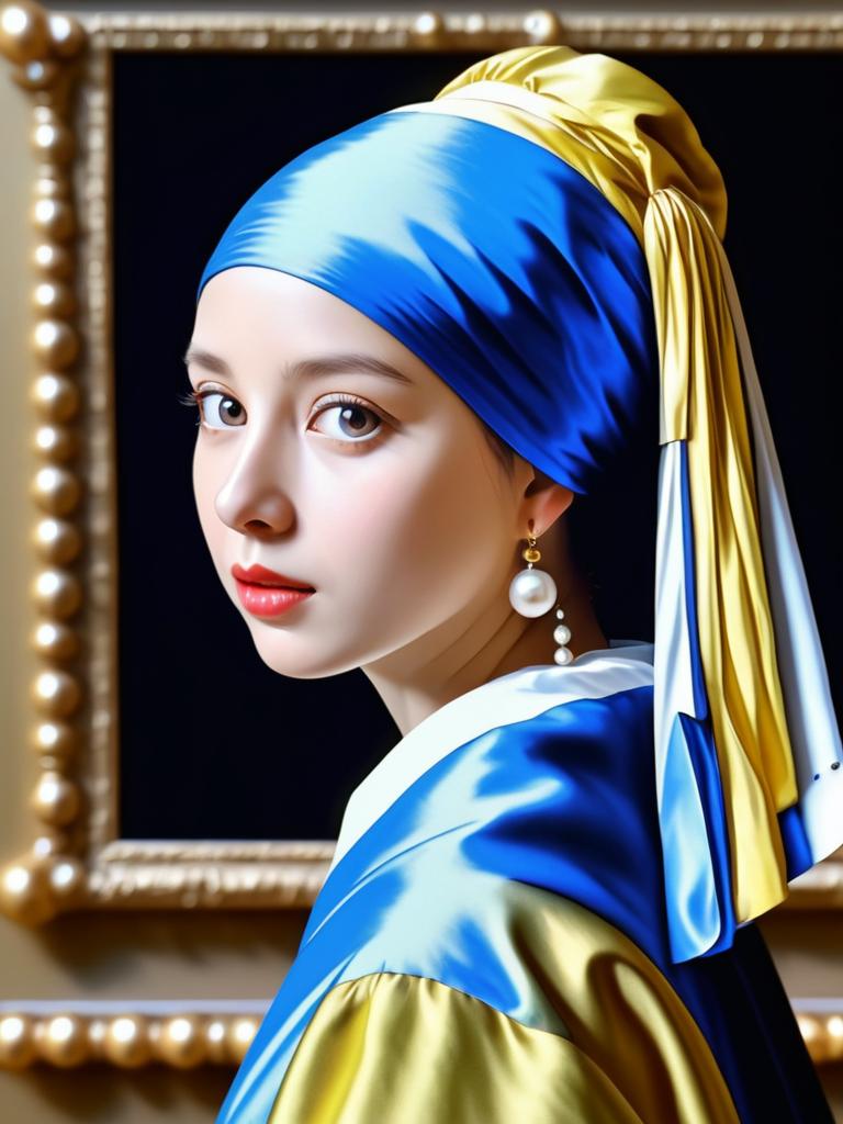 Woman in Blue and Gold Headscarf with Pearl Earring