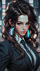 Confident Woman in Stylish Suit with City Background