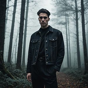Confident Young Man in Misty Forest