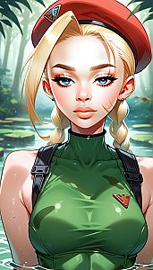 Confident Blonde Woman in Tactical Outfit and Red Beret Digital Art