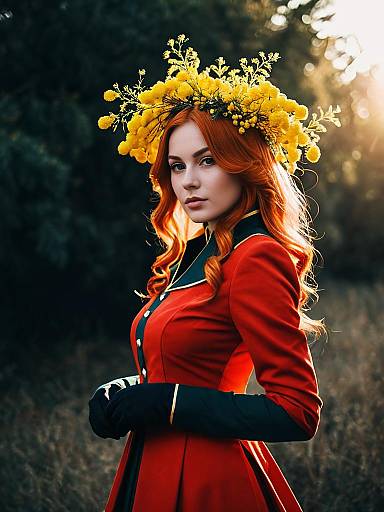 Sexy Mimosa Vermillion Cosplay Woman in Floral Crown Costume