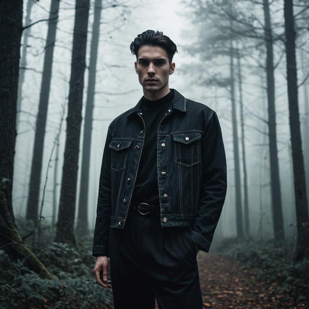 Confident Young Man in Misty Forest