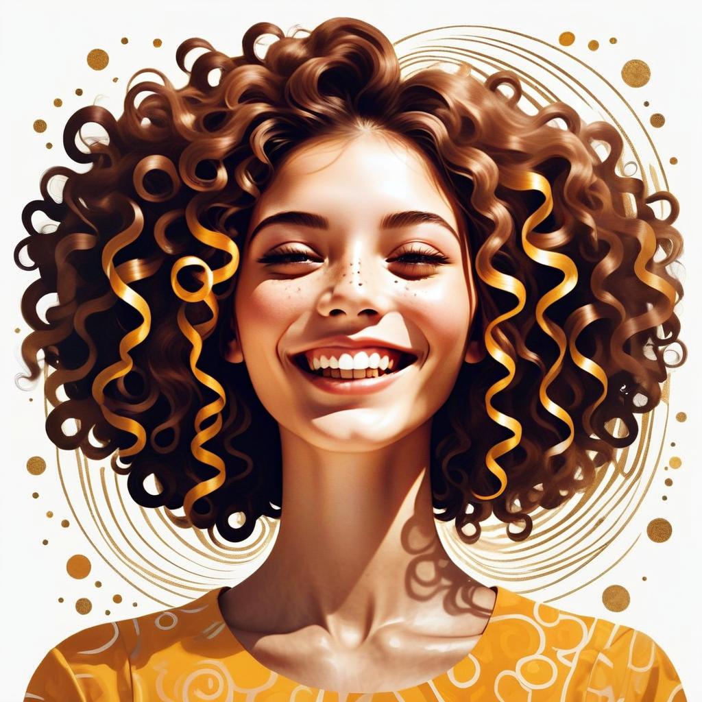 Joyful young woman with curly hair and radiant smile Joyful young woman with curly hair and radiant smile