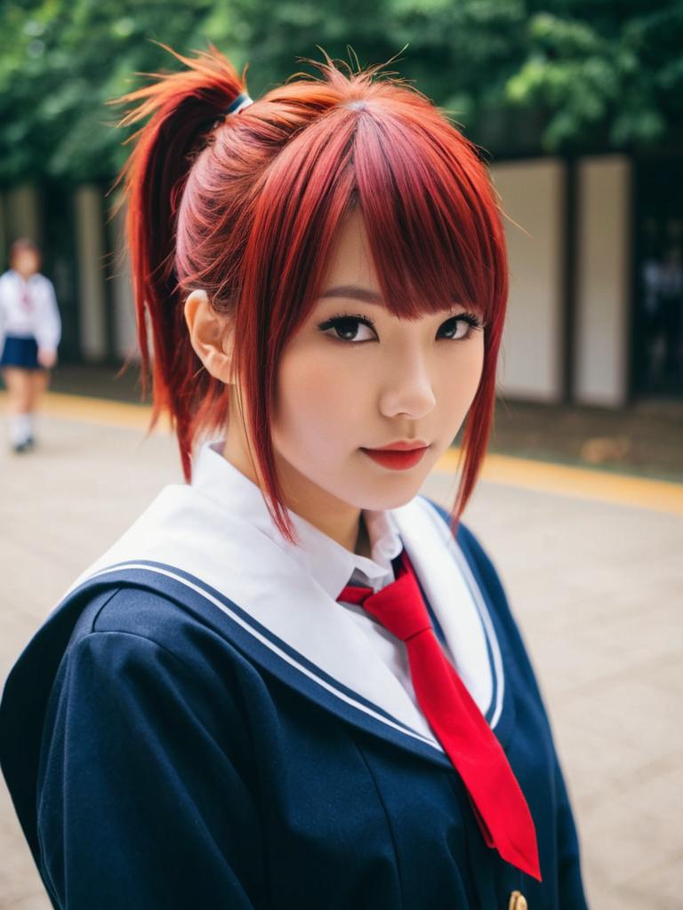 Aoi Nagisa Japanese School Uniform Portrait with Red Hair