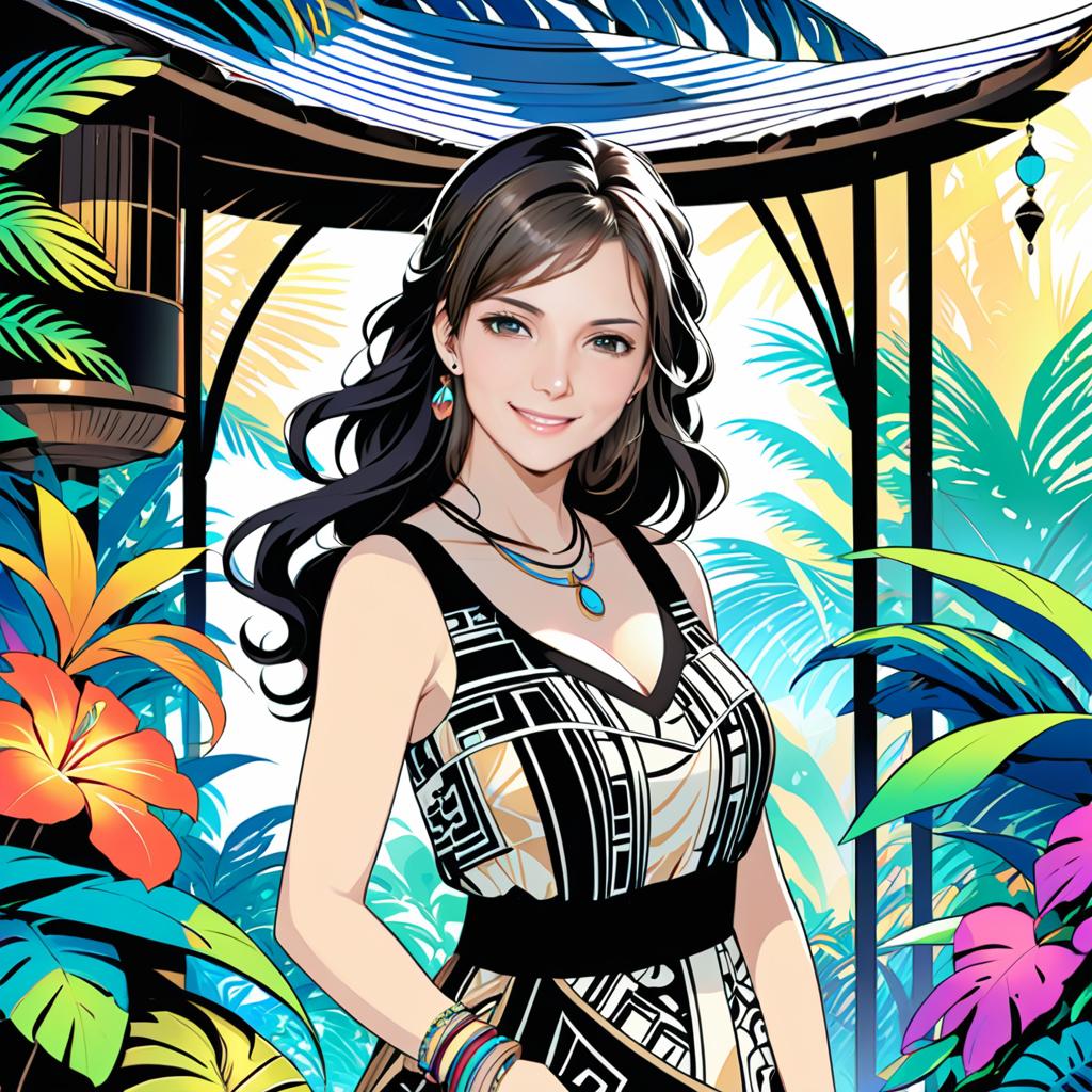 Anime Woman in Tropical Setting