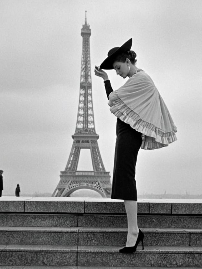 Vintage Woman with Eiffel Tower