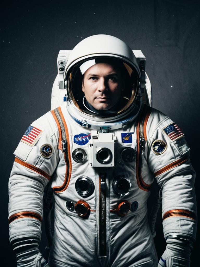Photorealistic Studio Portrait of Man in NASA Astronaut Costume