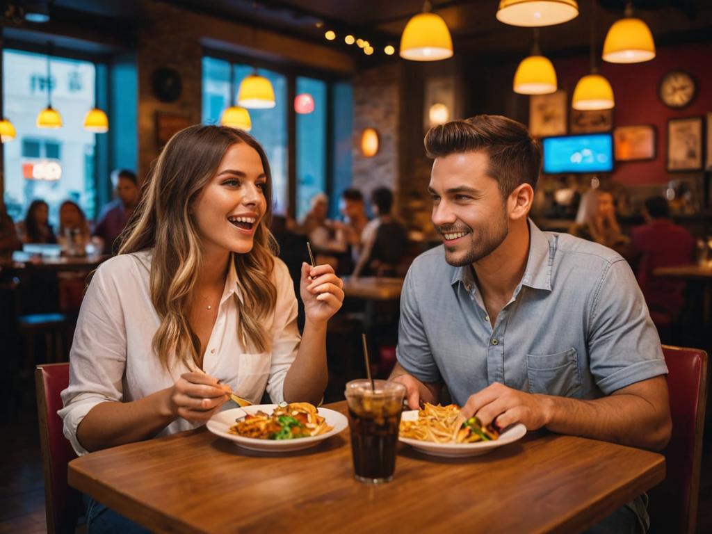 Casual Dining: Man and Woman Sharing Fast Food