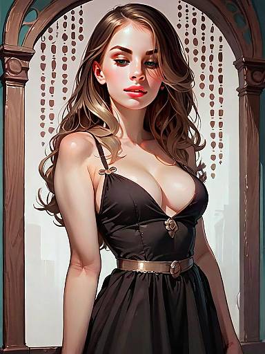 Elegant Woman in Black Dress Digital Portrait Artwork