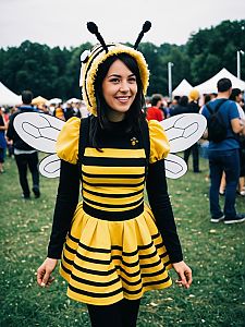 Woman in Bee Dance Costume Candid Cosplay Photo at Festival