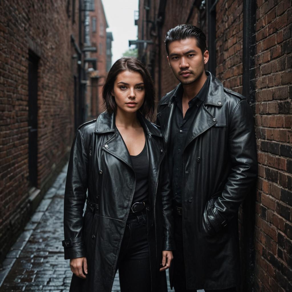 Edgy Couple in Leather Jackets in Alleyway