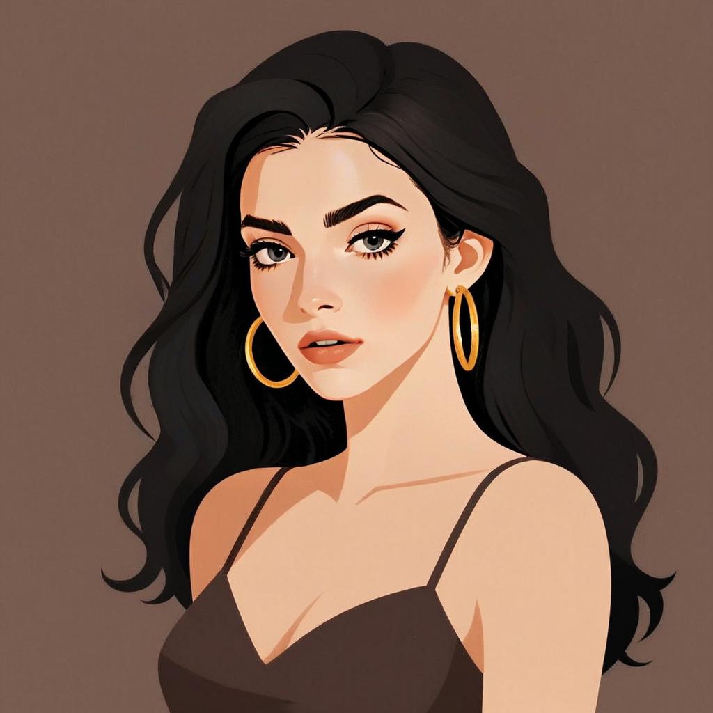 Stylish Digital Portrait of Young Woman with Gold Hoop Earrings