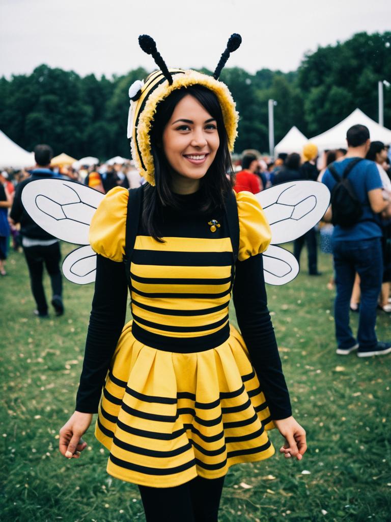 Woman in Bee Dance Costume Candid Cosplay Photo at Festival