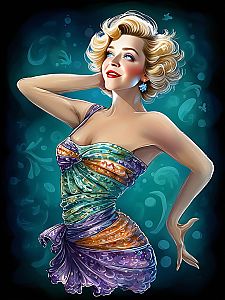 Glamorous Vintage Woman in Colorful Dress