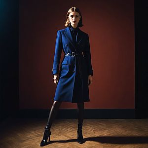 Confident Woman in Navy Blue Coat