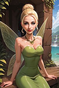 Fairy Woman with Wings by Waterfall
