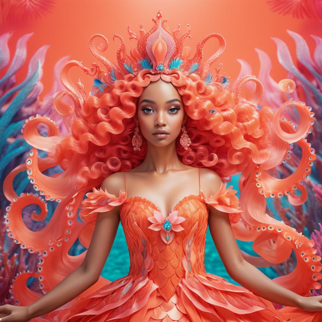 Coral-Inspired Sea Goddess in Vibrant Gown