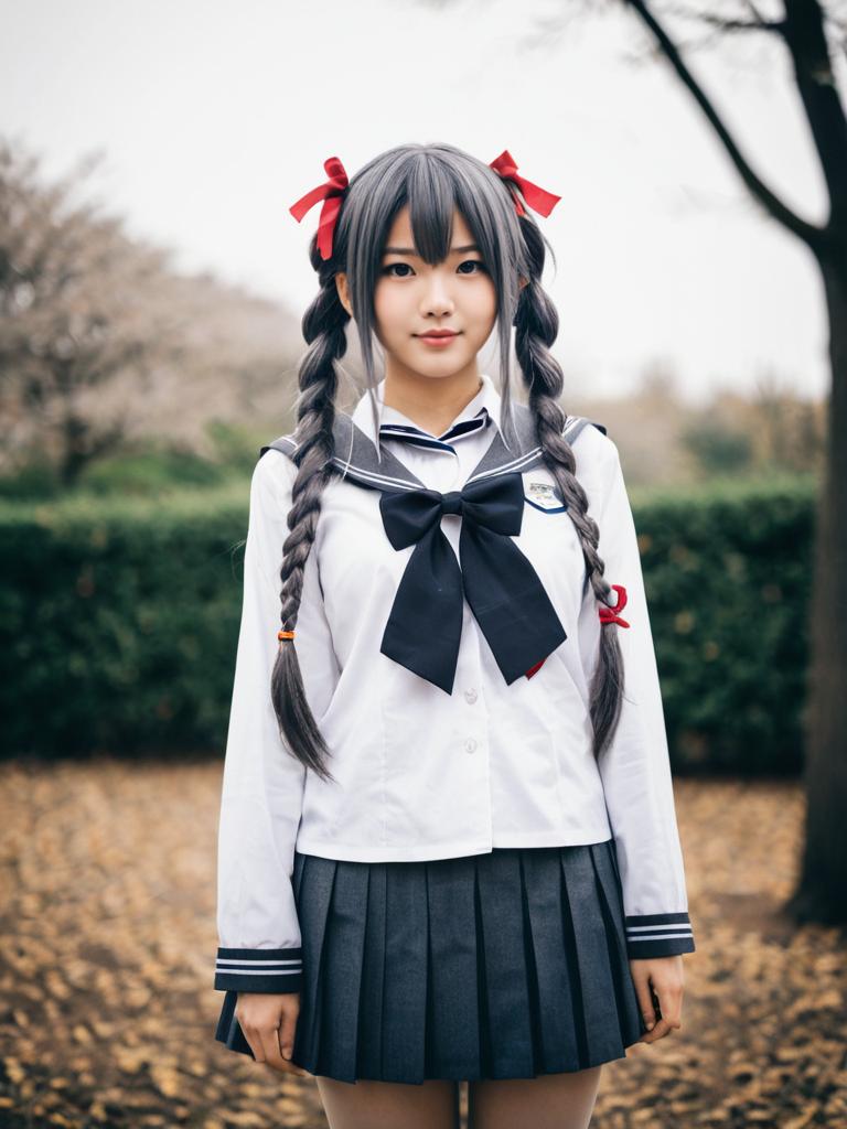 Japanese Schoolgirl Cosplay Inspired by Kantai Collection with Braided Twin-Tails