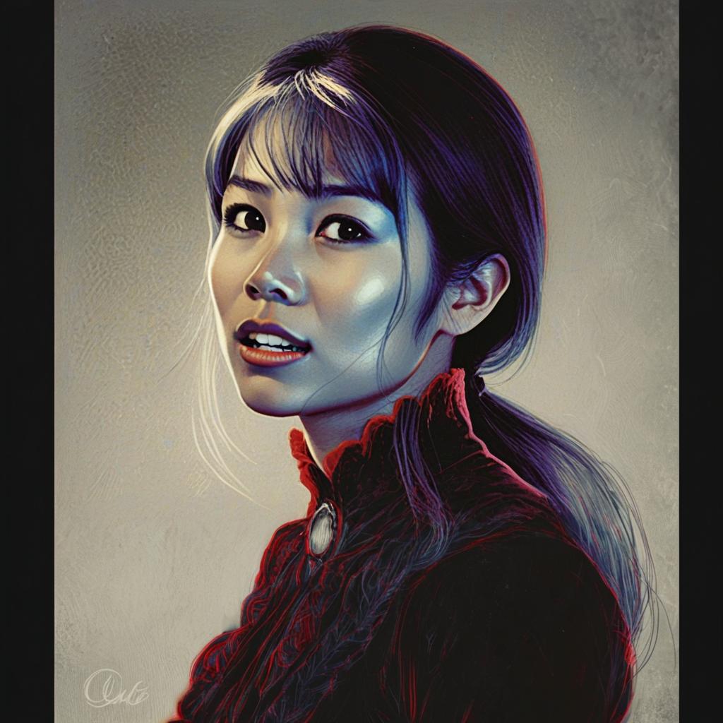 Digital Portrait of Young Woman in Red Victorian-Style Outfit