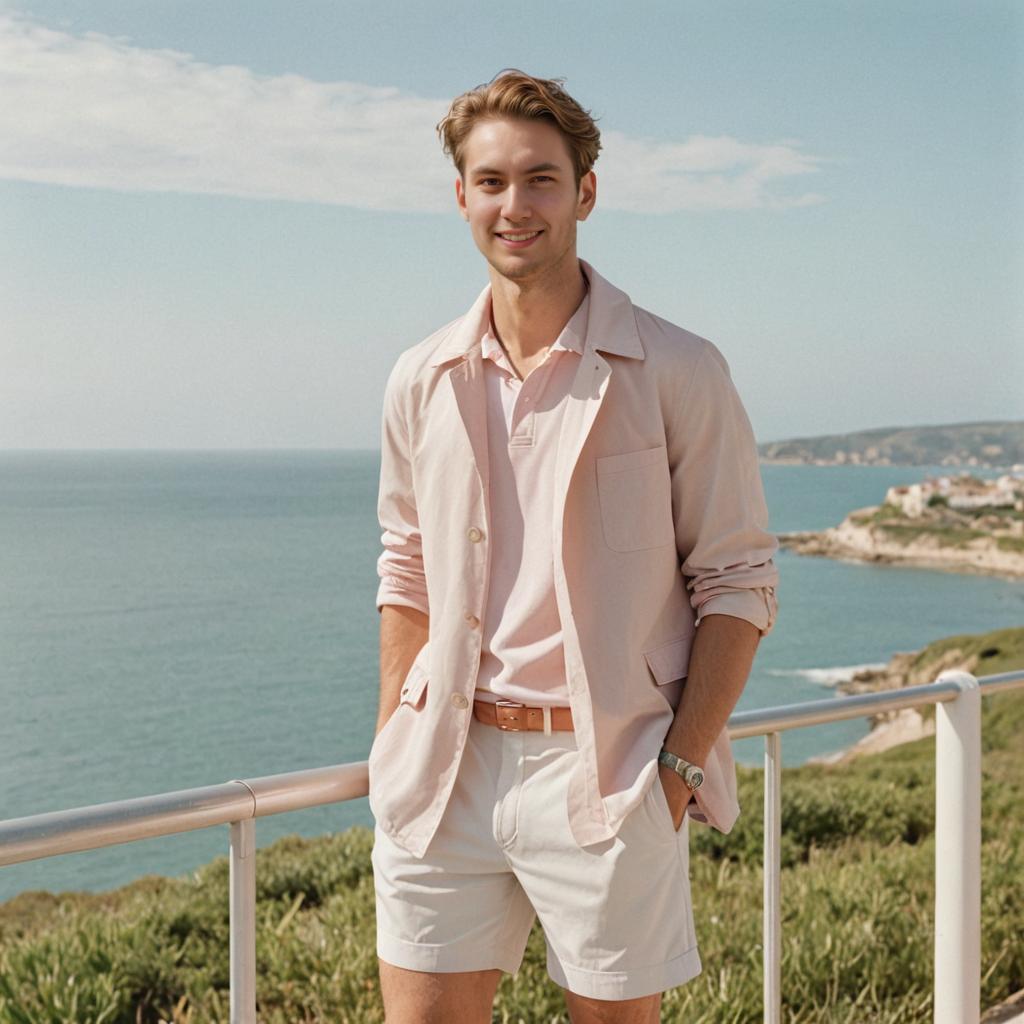 Stylish Young Man by the Coast in Pink Blazer