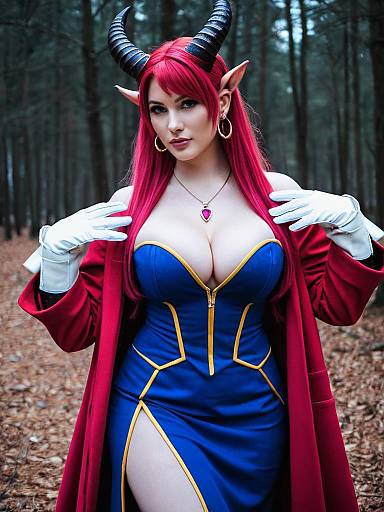 Aru Dress Blue Archive Cosplay Woman in Forest with Horns and Elf Ears